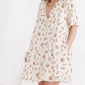 Madewell Ruffle Button-Front Trapeze Dress in Floral Reef.